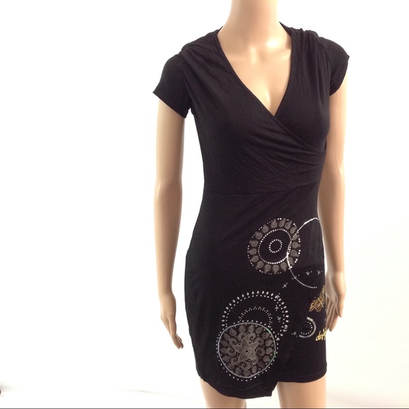 Desigual Women Mini Jersey Dress Size XS Black - Picture 8 of 8